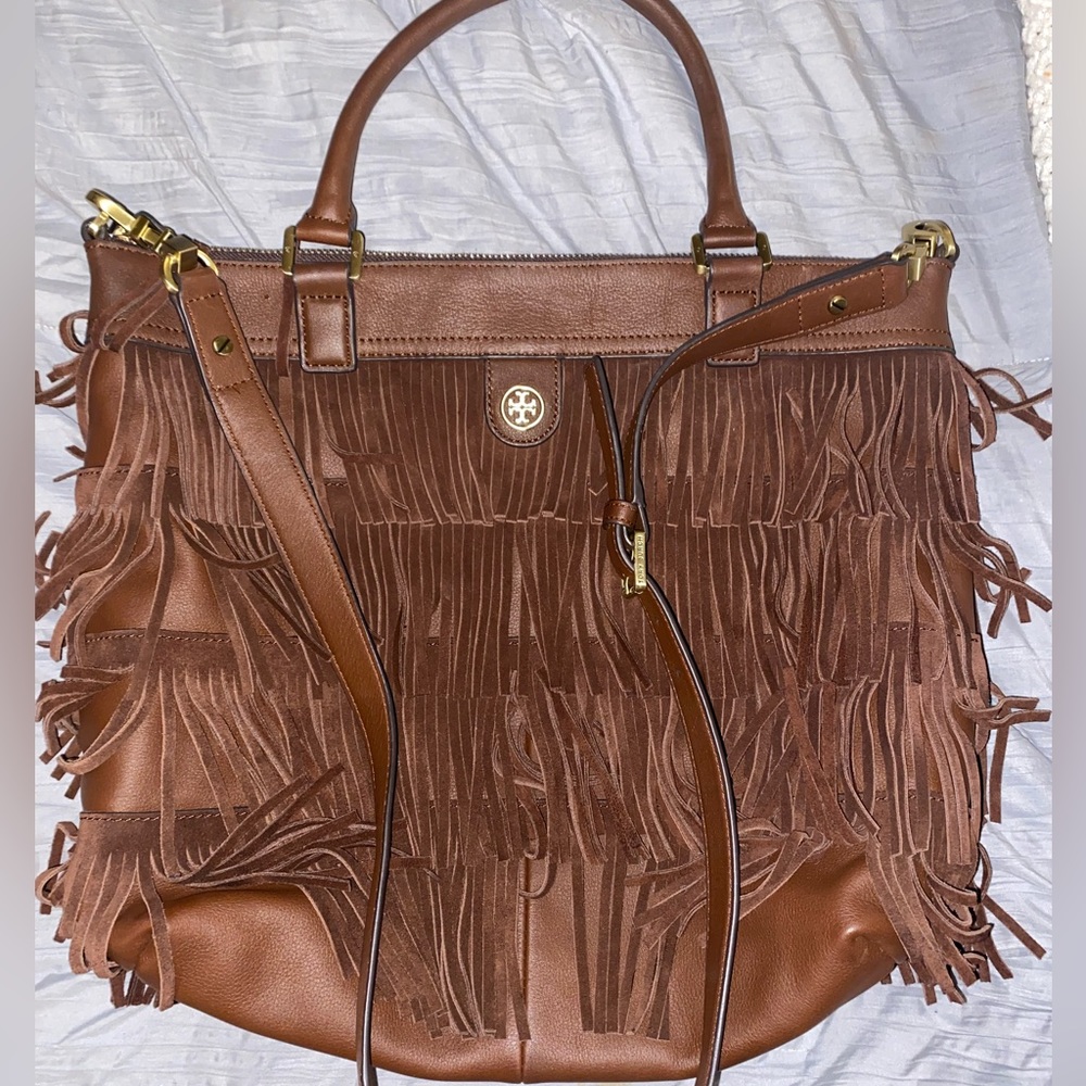 Tory Burch large leather and suede fringe tote - Picture 2 of 9